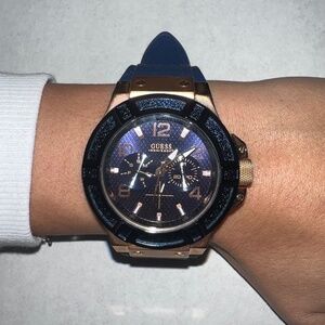Guess Women’s Water-Resistant Chronograph Watch - Navy Blue and Rose Gold